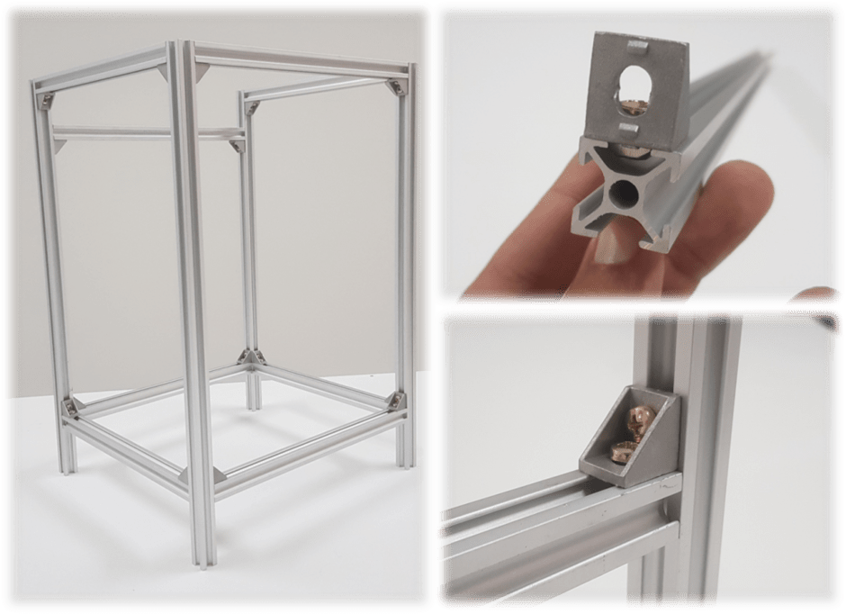 Estrutura (frame) da impressora 3D montada em perfil de alumínio