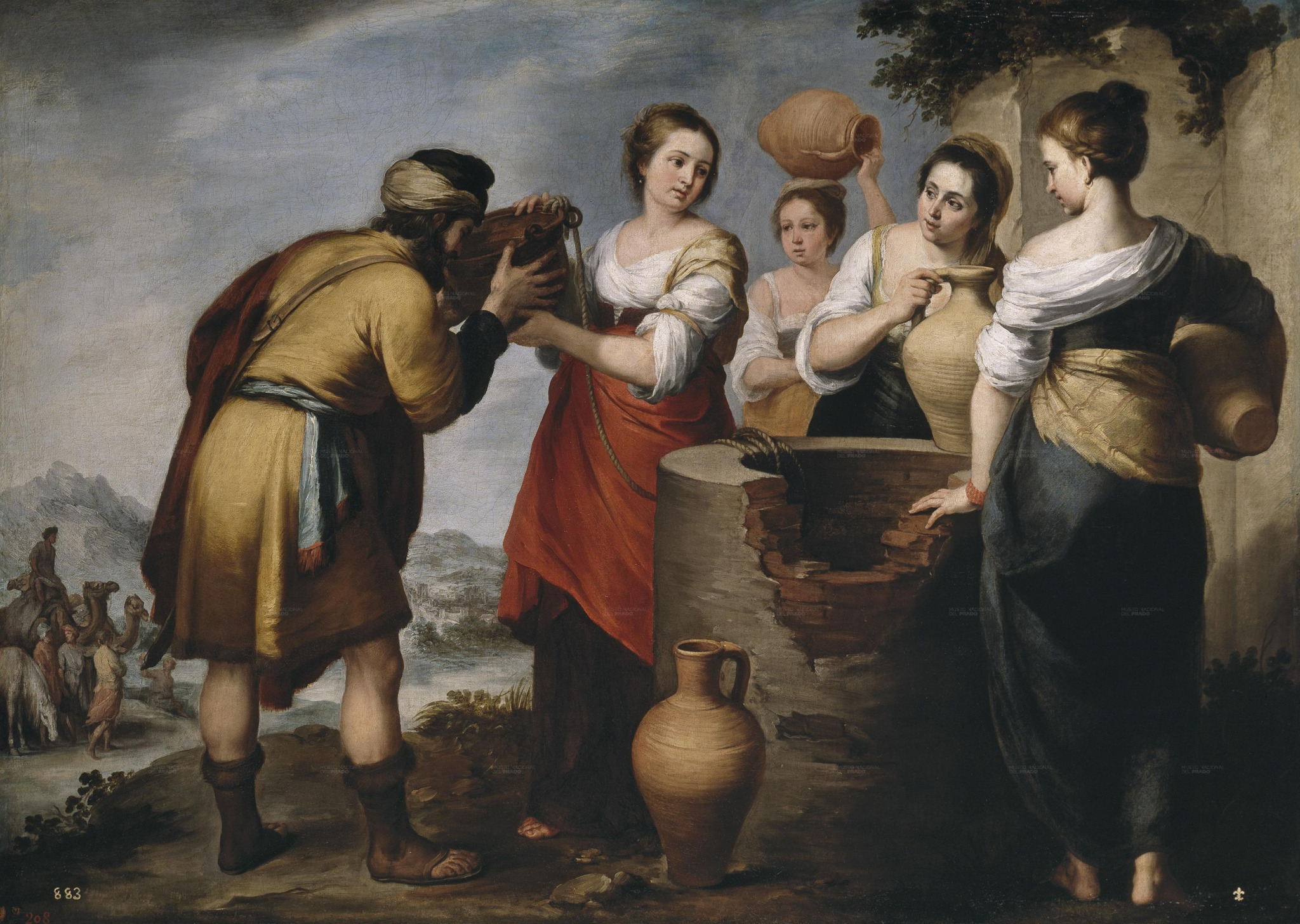 Rebeca oferece água ao servo de Abraão junto ao poço, em pintura de Bartolomé Esteban Murillo, cerca de 1660.