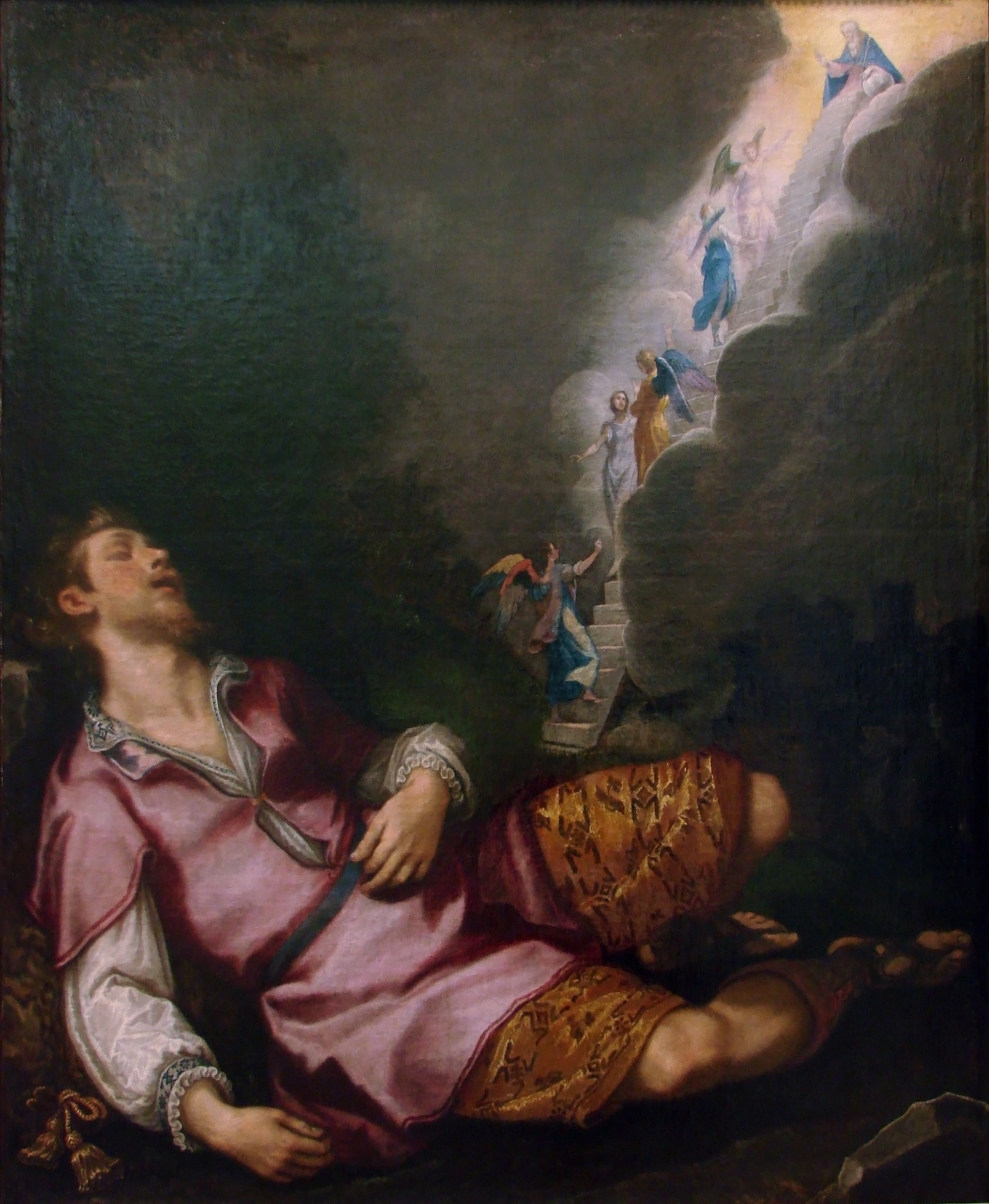 Jacó adormecido sonha com anjos subindo e descendo uma escada celestial, em pintura de Cigoli, século XVII.