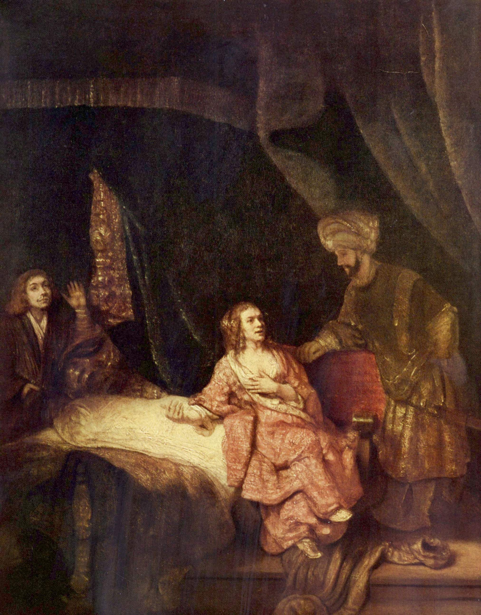 A esposa de Potifar acusa José diante do marido, em pintura de Rembrandt de 1655.