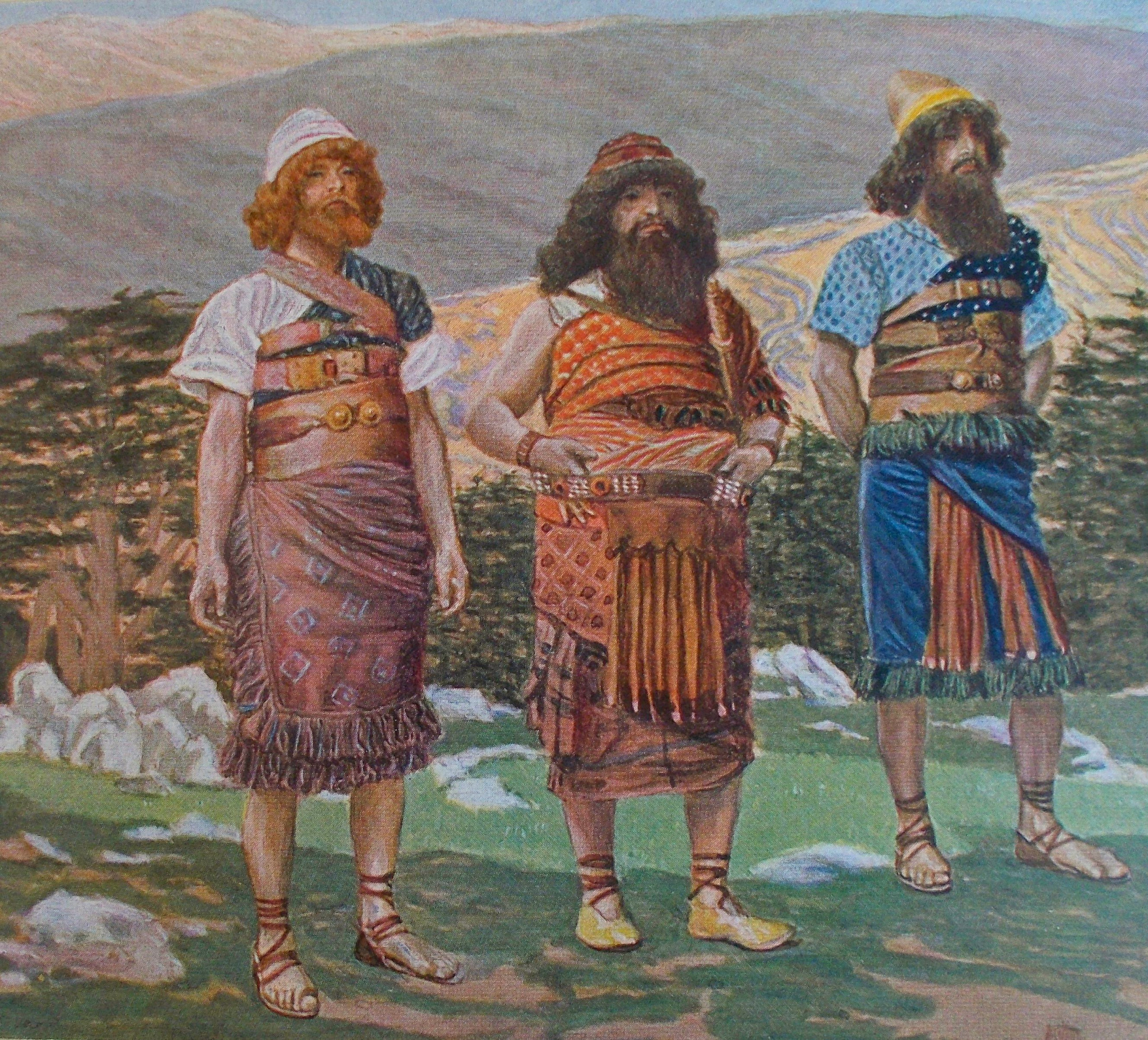 Sem, Cam e Jafé representados em ilustração bíblica de James Tissot, baseada em Gênesis 9:18.