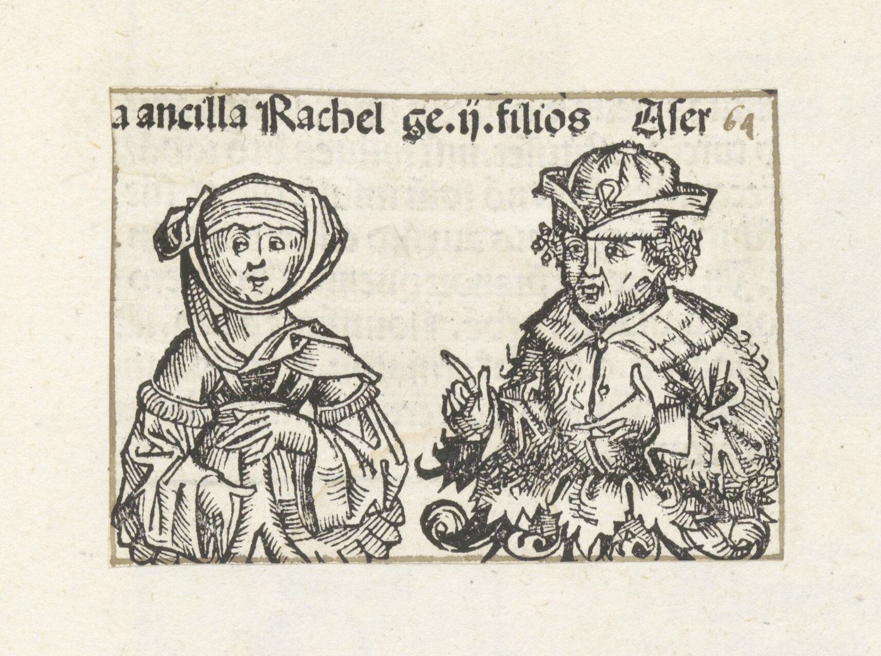 Zilpa e seu filho Aser, em xilogravura do Liber Chronicarum, publicado em 1493.