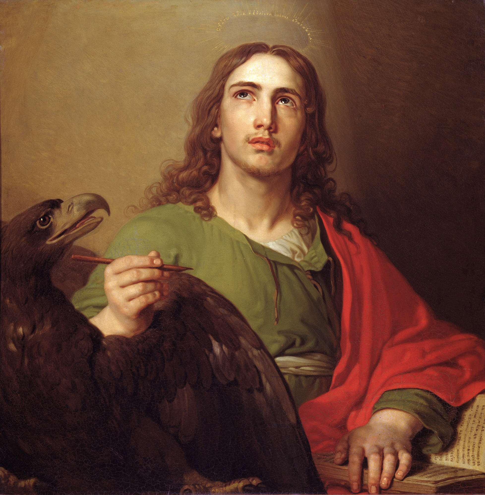 João Evangelista com pena e águia ao lado, em pintura de Vladimir Borovikovsky do início do século XIX.