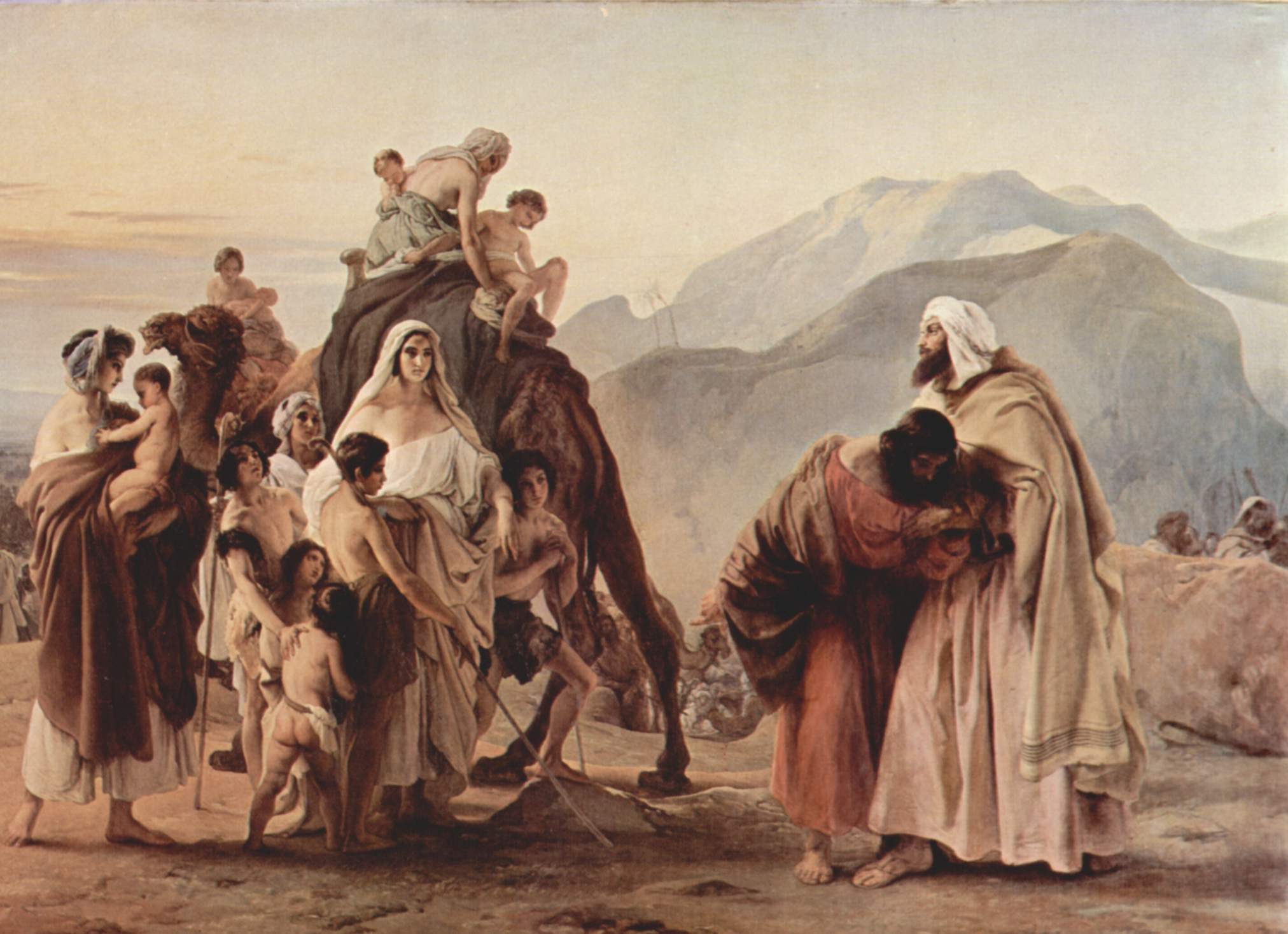 O encontro entre Jacó e Esaú após longa separação, em pintura de Francesco Hayez, 1844.