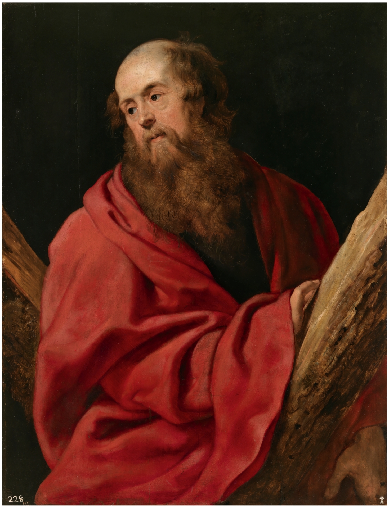 São André representado com a cruz em X, em pintura de Peter Paul Rubens, circa 1611, Museu do Prado.
