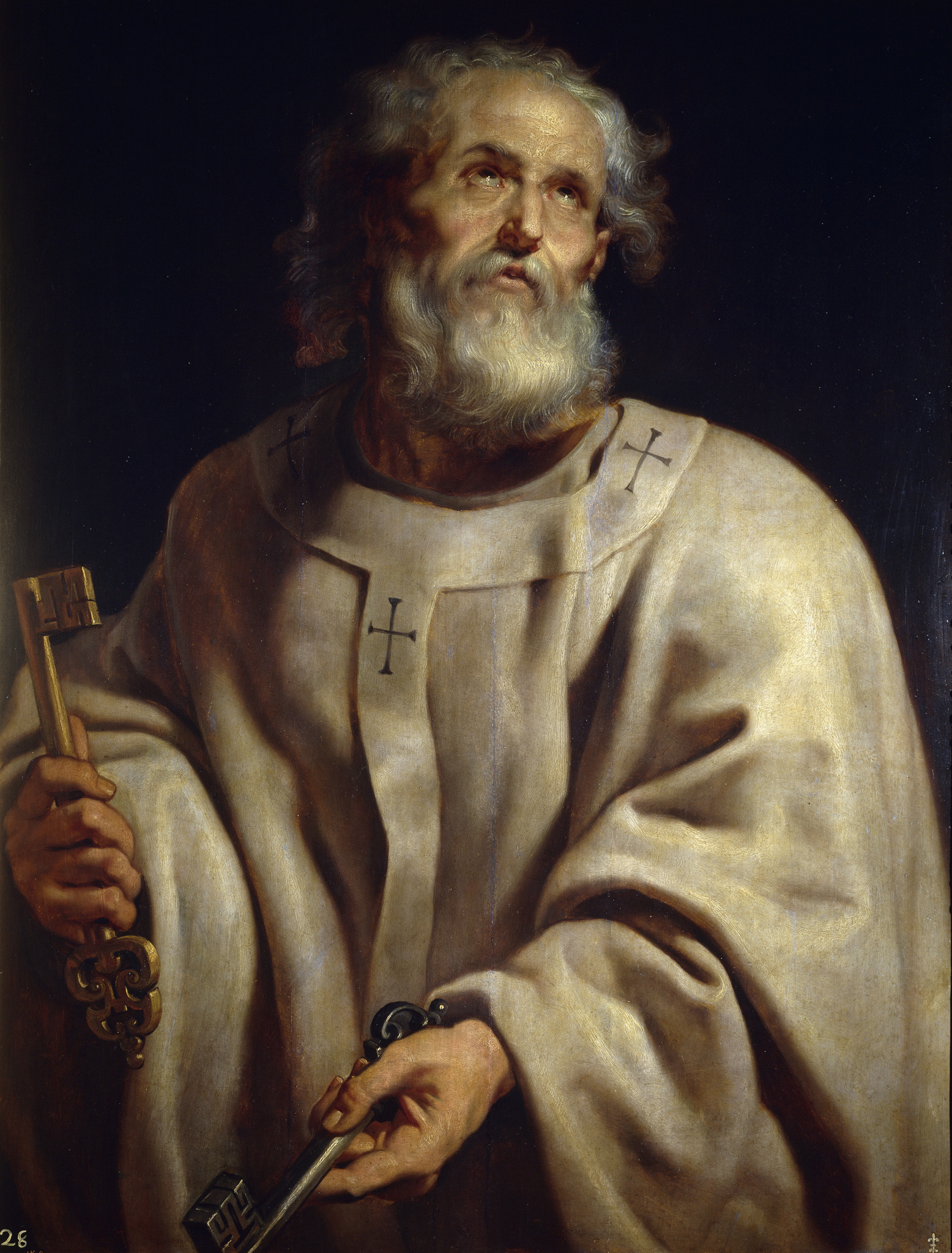 São Pedro segura as chaves e olha para o alto, em pintura de Peter Paul Rubens do início do século XVII.