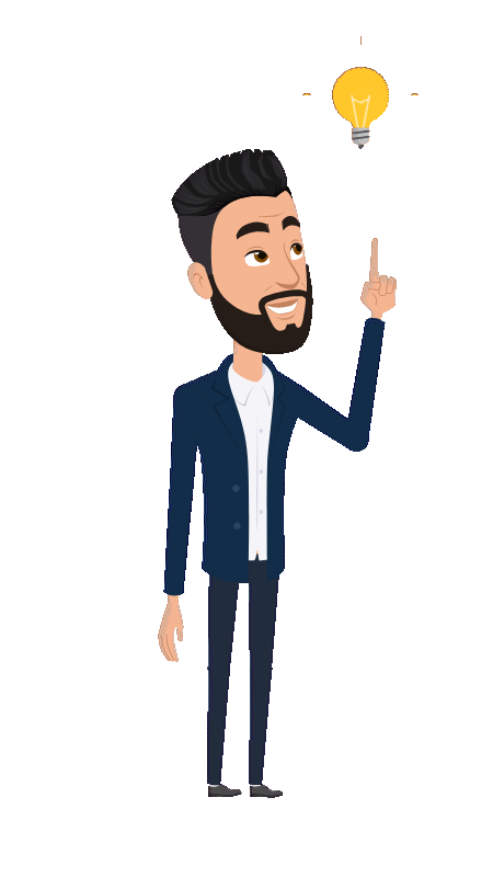 Personagem tem uma ideia ao lado de uma lâmpada acesa